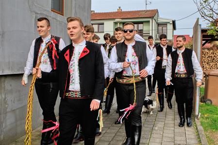 Kultura & folklor * Velkopavlovická chasa na velikonoční obchůzce s 13 metrů dlouhou pomlázkou