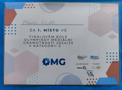 Gymnázium * Olympiáda mediální gramotnosti, student Martin Šilar zvítězil v celostátním kole soutěže v Praze
