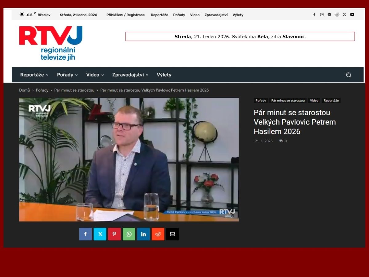 Videoreportáž RTV Jih * Pár minut se starostou Velkých Pavlovic Petrem Hasilem 2026