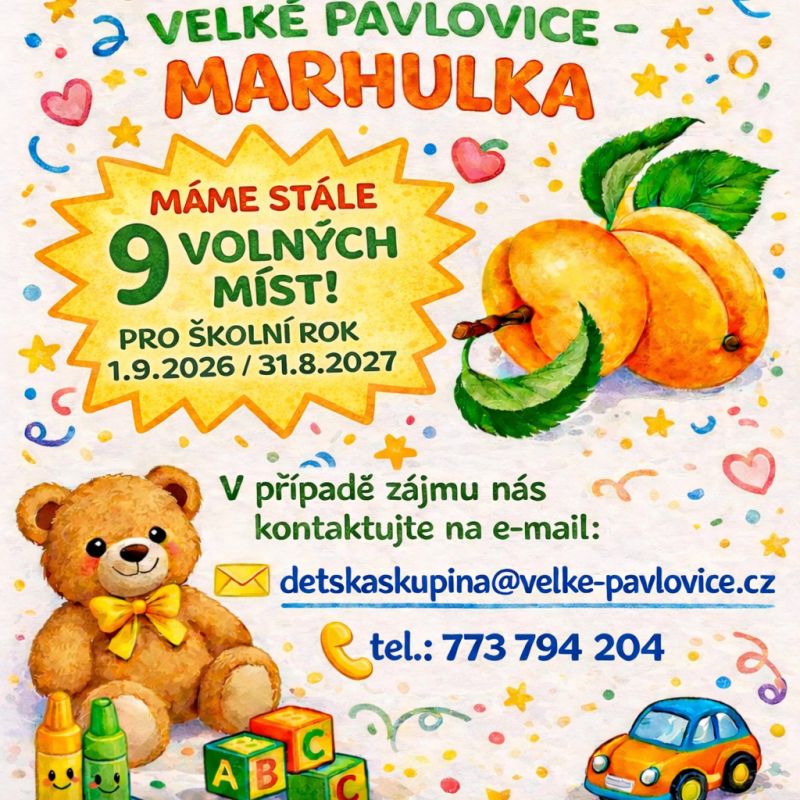 Dětská skupina MARHULKA. Máje ještě 9 míst pro školní rok 2026/2027