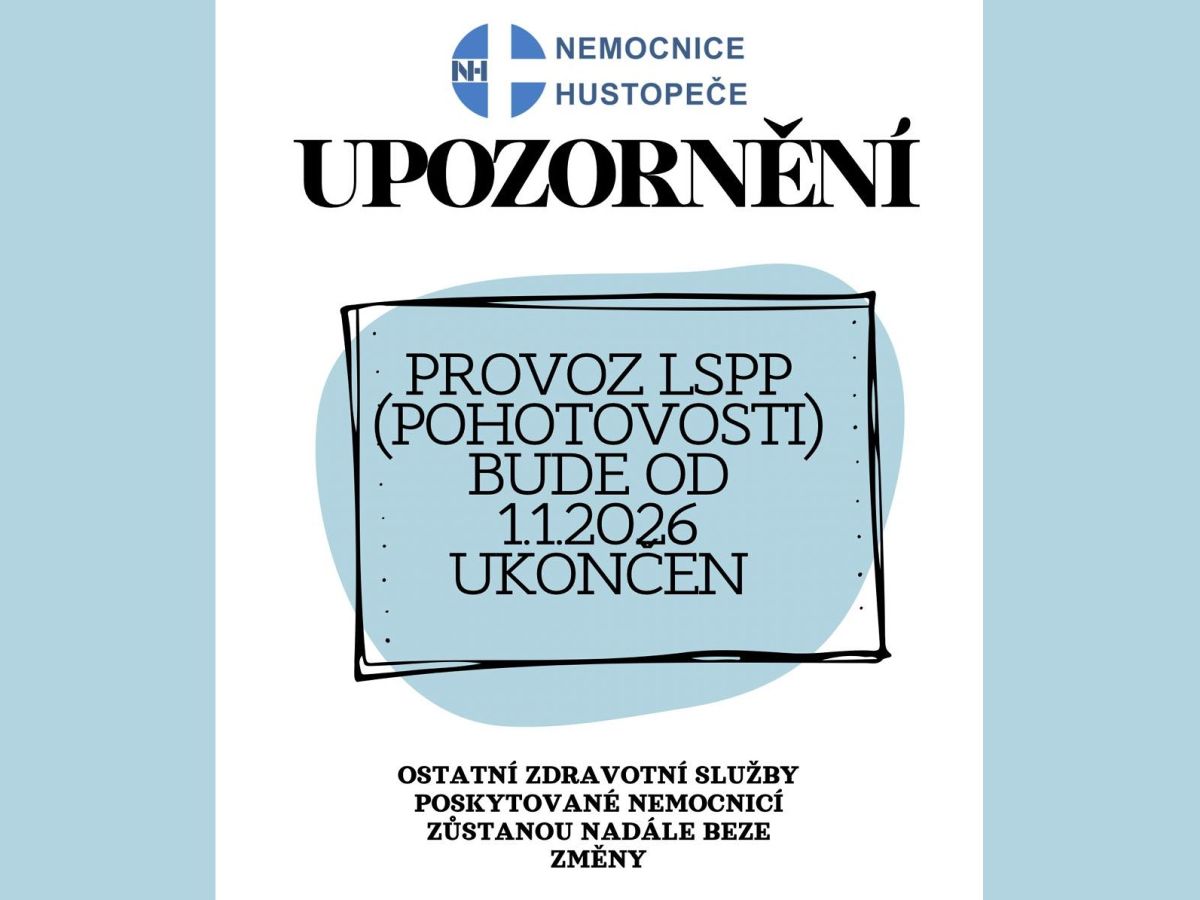 Oznámení o zrušení LÉKAŘSKÉ POHOTOVOSTI v Nemocnici Hustopeče