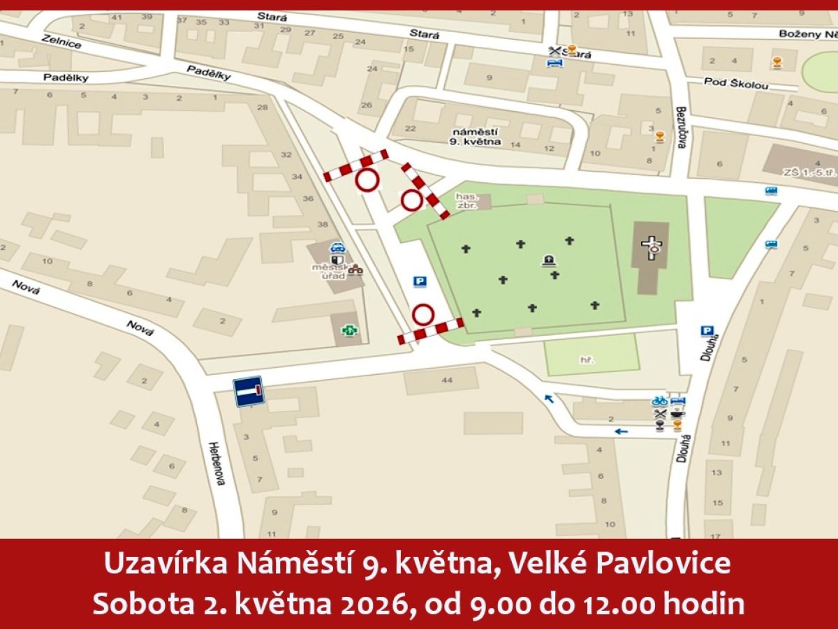 Upozornění na uzavírku Náměstí 9. května v sobotu 2. května 2026