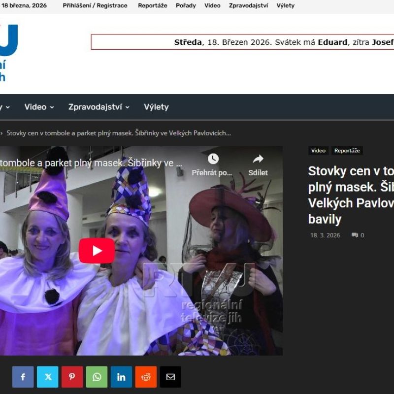 Videoreportáž RTV Jih - Stovky cen v tombole a parket plný masek. Šibřinky ve Velkých Pavlovicích opět bavily