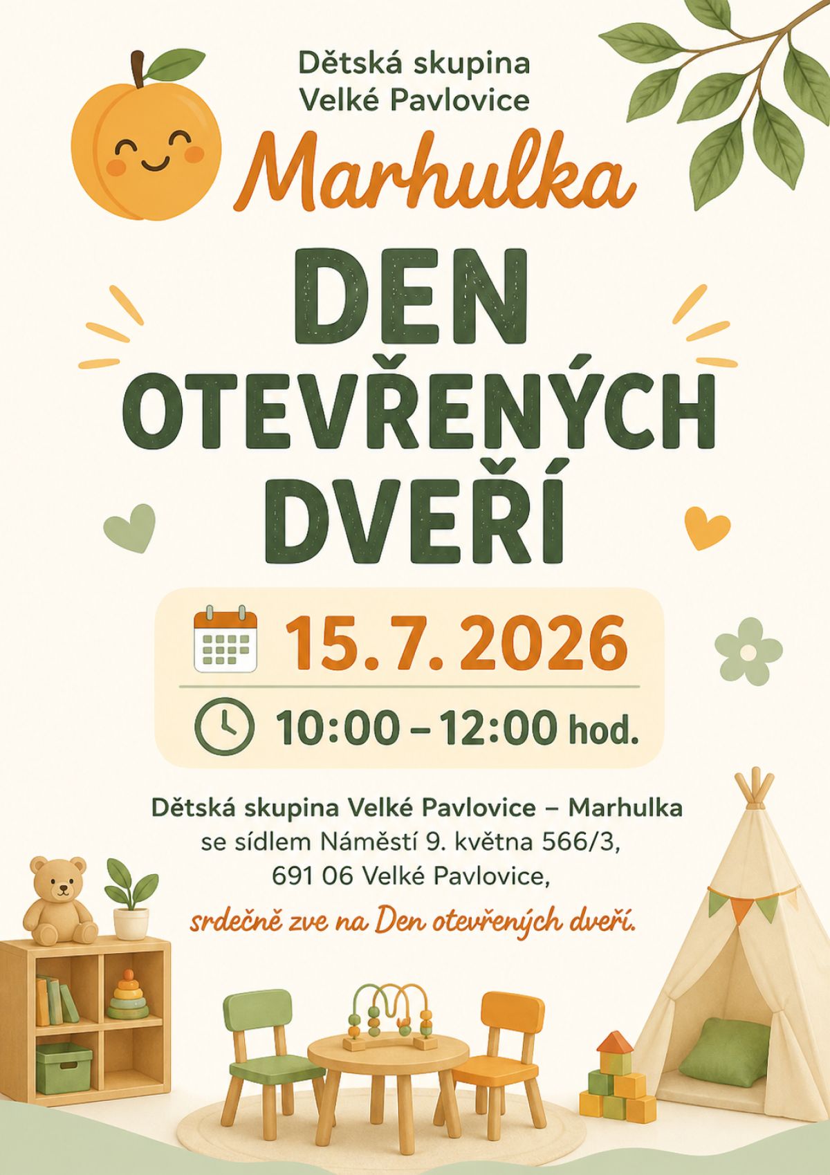 Pozvání na Den otevřených dveří v dětské skupině Marhulka