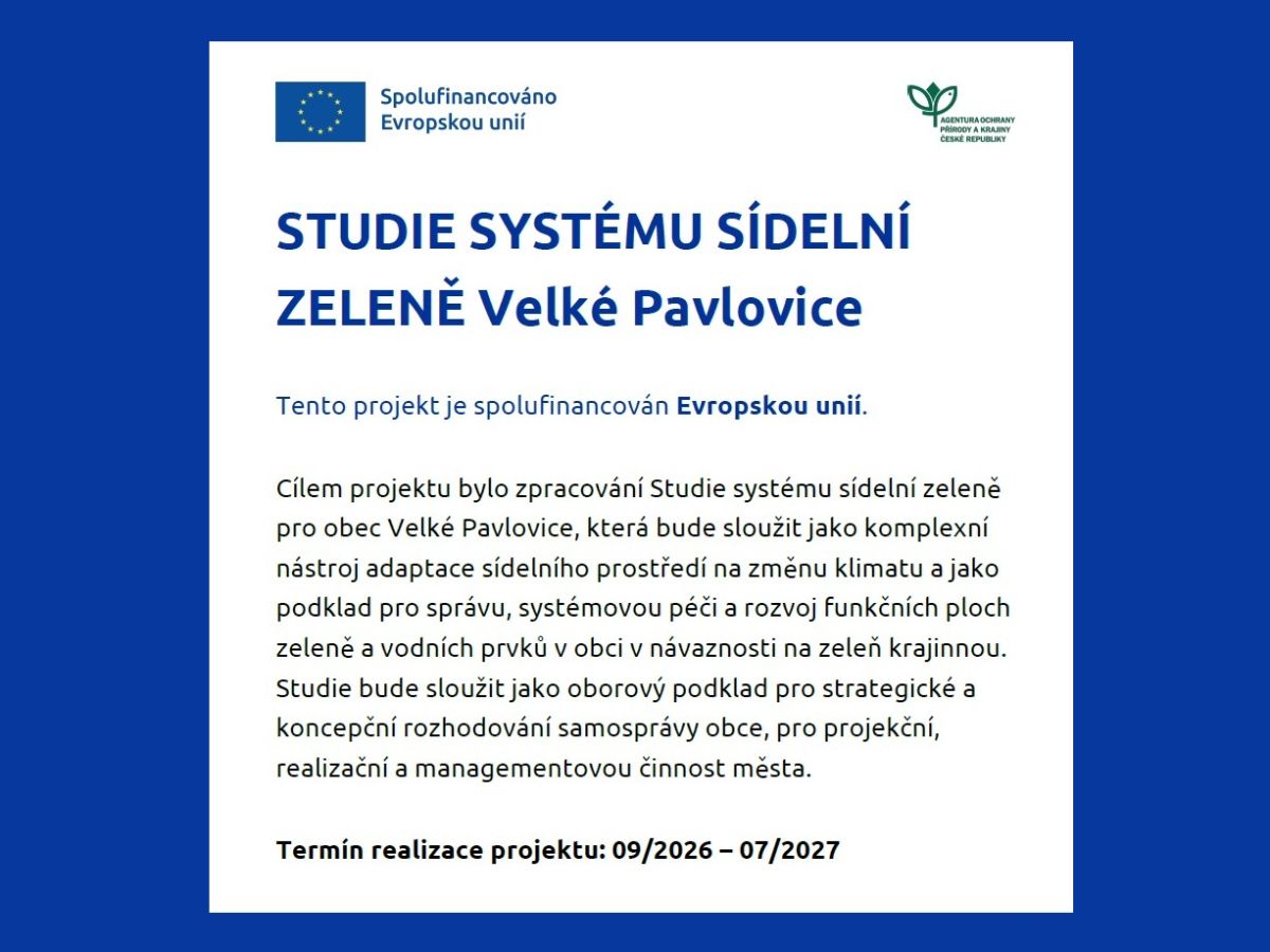 Nová dotace Studie systému sídelní zeleně Velké Pavlovice míří do našeho města