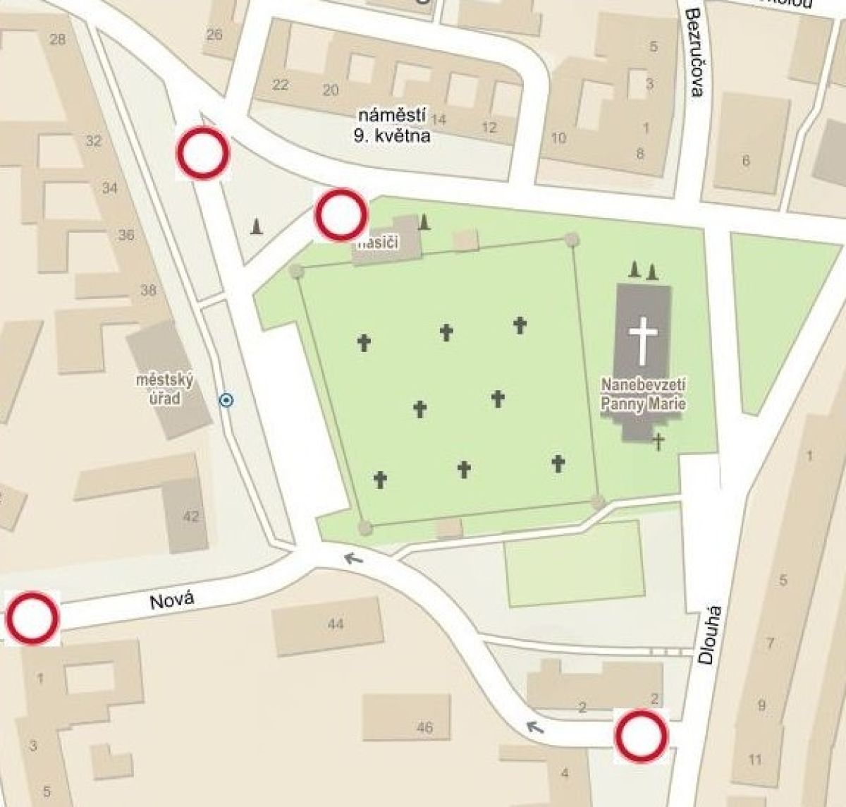 Upozornění na uzavření části ulice Nám. 9. května